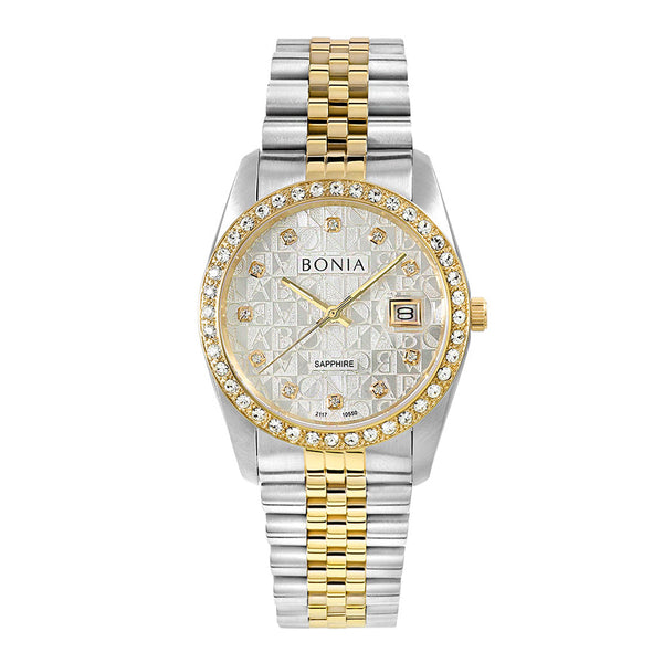 Bonia Noble Monogram Silver Dial B10550-1116S 2Tone Men