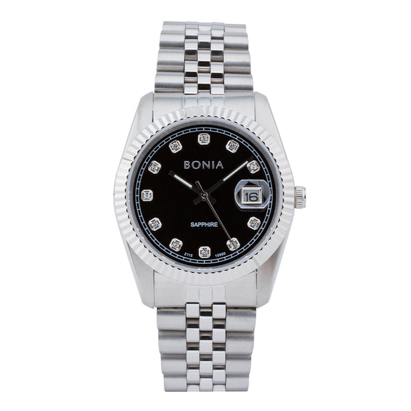 Bonia Noble Black Dial B10550-1337 Silver Bracelet Men