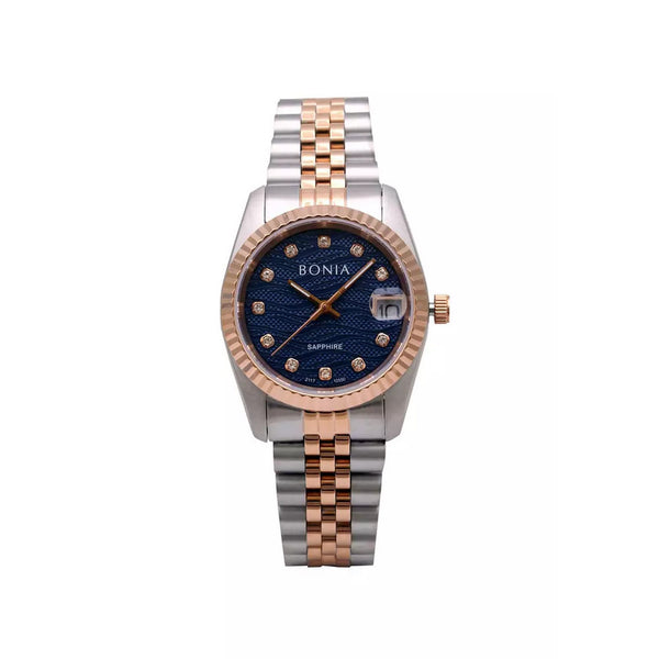 Bonia Noble Silver Rosegold Blue Dial B10550-3687 Analog Women