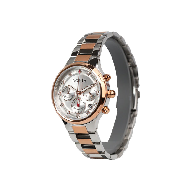 Bonia Silver Rosegold Chronograph B195-2617C Women