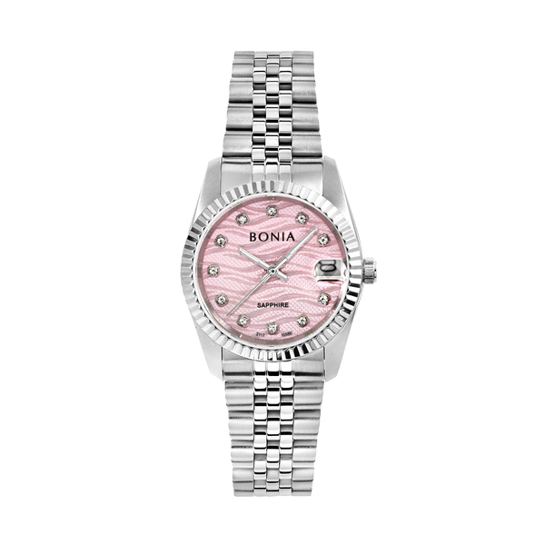 Bonia Noble Wave Pink Dial B10550-3327 Silver Women