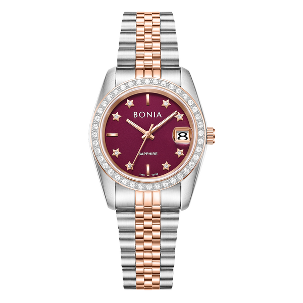 Bonia Noble Star Hour Wine Red Dial B10550-3669S Women
