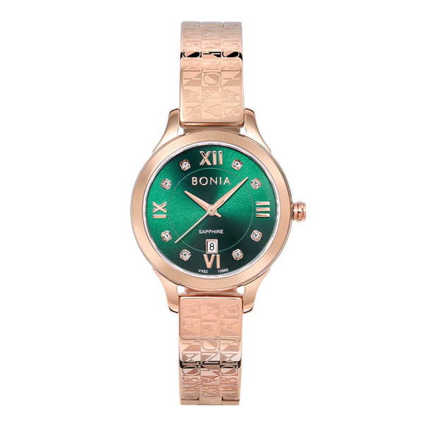Bonia Monogram Half Bangle B10566-2593 Green Dial Women
