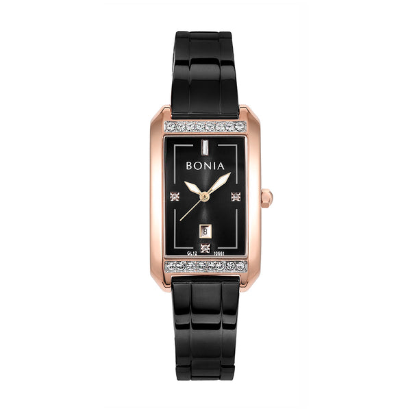 Bonia Rectangle Half Bangle Black Dial B10661-2537S Women