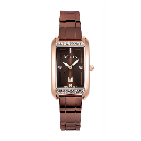 Bonia Rectangle Half Bangle Brown Dial B10661-2547S Women