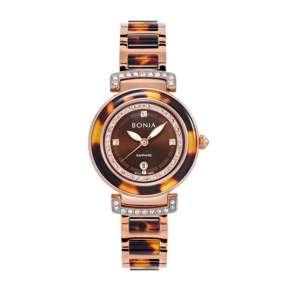 Bonia Ceramic Tortoise Bracelet B10664-2547 Brown Dial Women