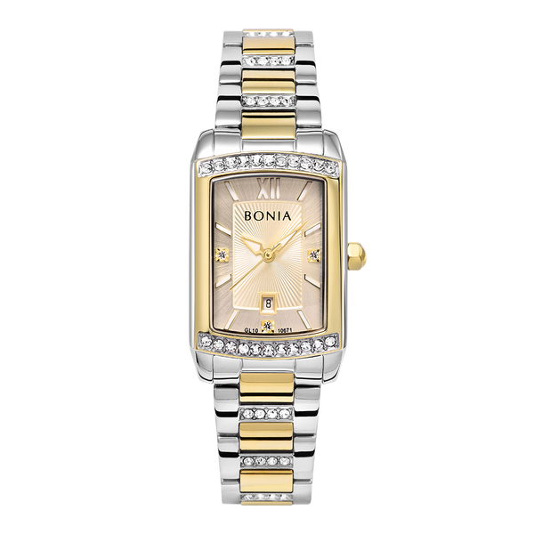 Bonia Crystal Embellished Gold Dial B10671-2123S 2Tone Women