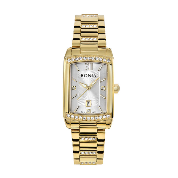 Bonia Crystal Embellished Silver Dial B10671-2213S Gold Women