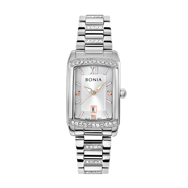 Bonia Crystal Embellished Silver Dial B10671-2313S Silver Women