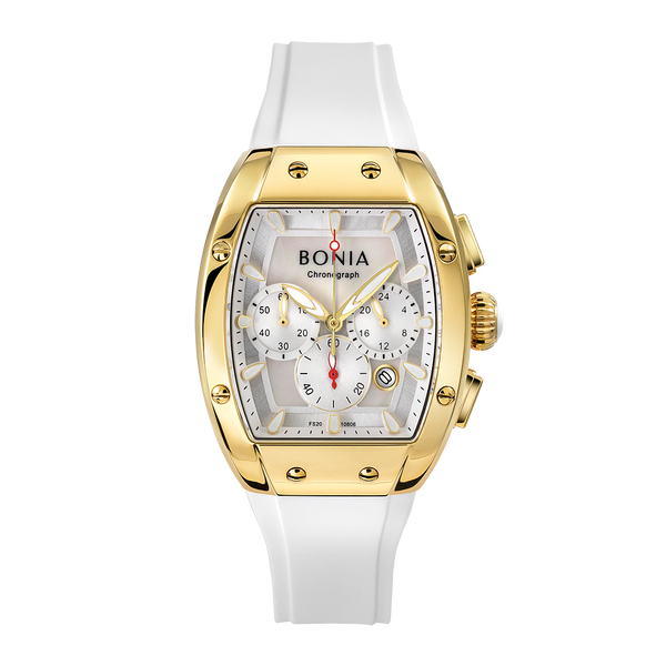 Bonia Chronograph Curved Tank White Silicone B10806-2252C Women