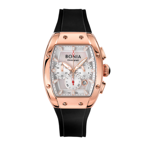 Bonia Chronograph Curved Tank Black Silicone B10806-2532C Women