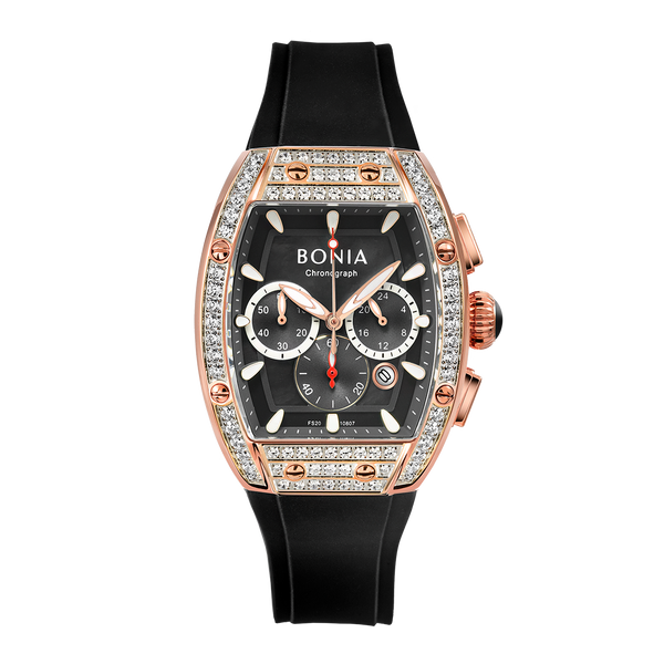 Bonia Chronograph Curved Tank Crystal B10807-2532S Black Women