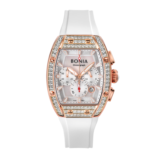 Bonia Chronograph Curved Tank Crystal B10807-2552S White Women