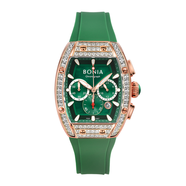 Bonia Chronograph Curved Tank Crystal B10807-2592S Green Woman