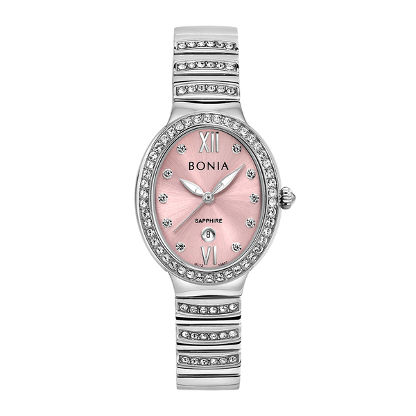 Bonia Cristallo Oval Silver - Pink Dial B10827-2373S Women