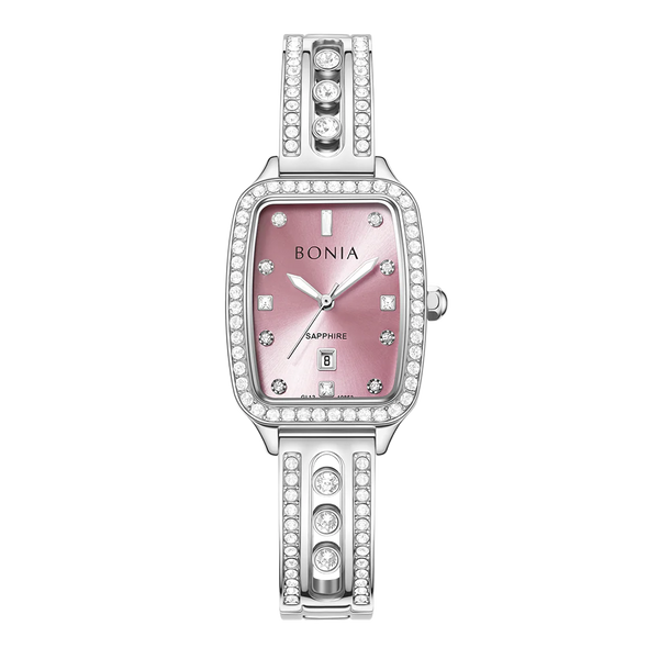 Bonia Cristallo Rectangle B10853-2377S Pink Dial Women