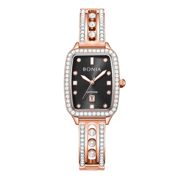 Bonia Cristallo Rectangle B10853-2537S Black Dial Women