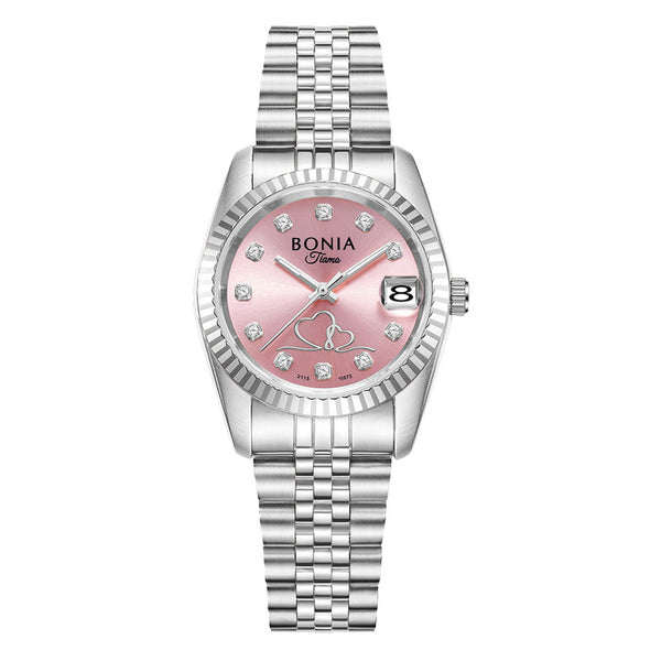 Bonia Tiamo Pink Dial Stainless Steel Analog B10873-2377 Women
