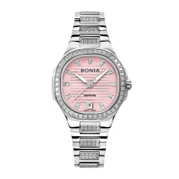Bonia Cristallo Pink Dial Stainless Steel Analog B10833-2377LE Wanita