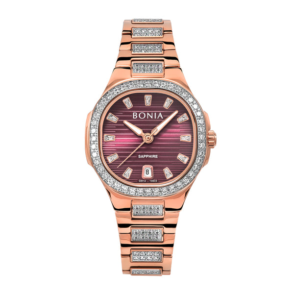 Bonia Cristallo Wine Red Dial Stainless Steel Analog B10833-2567LE Women