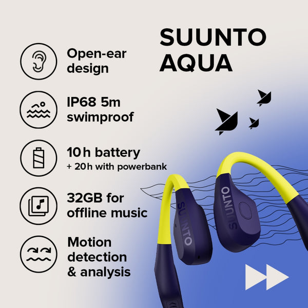 Suunto AQUA, Waterproof open-ear bone conduction headphones for swims